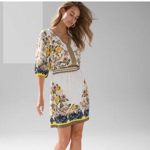 WHBM Capri Floral 3/4 Sleeve Smocked Waist dress Size M